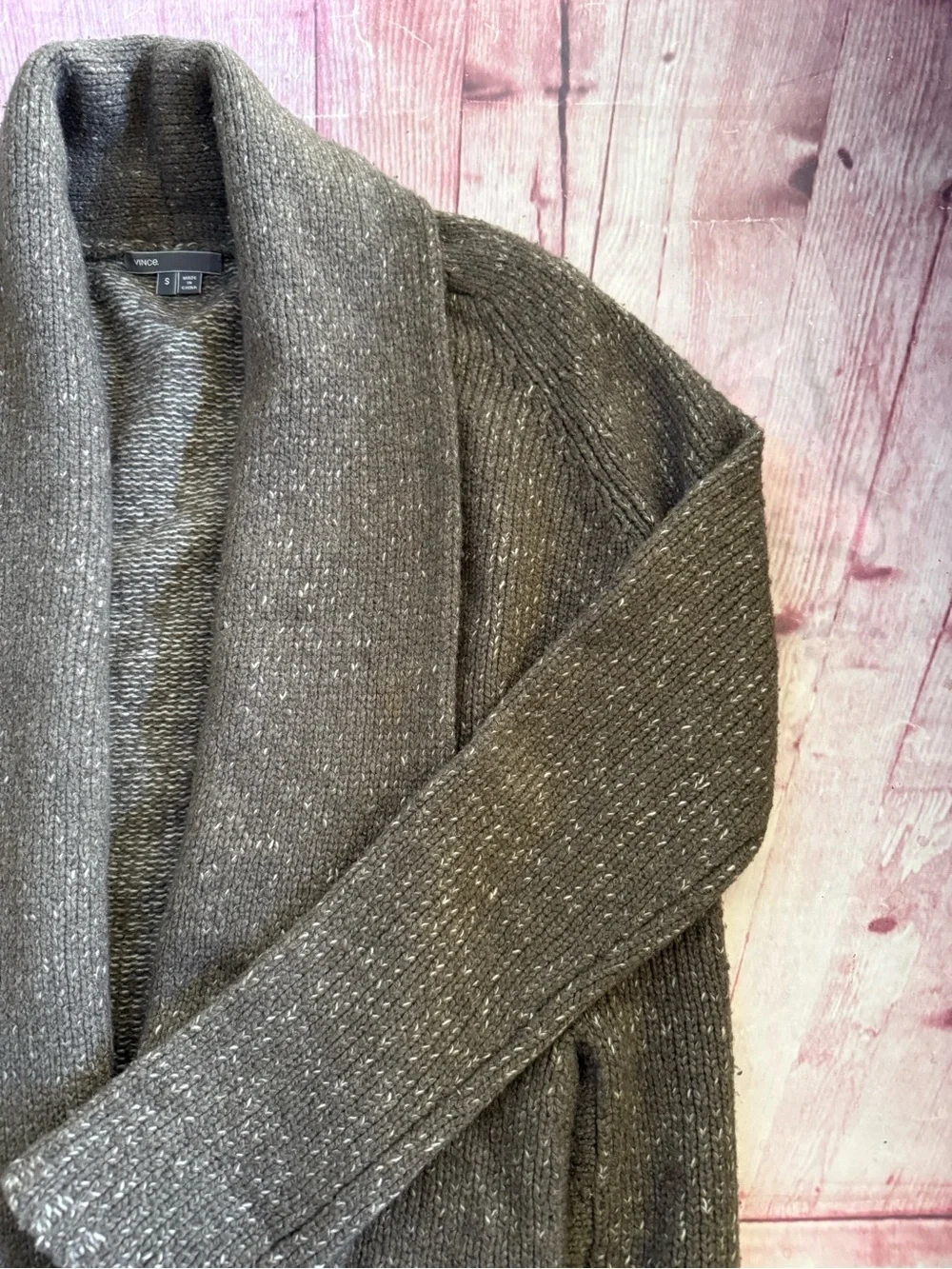 Vince Chunky Taupe Wool Silk Cashmere Open-Front Cardigan Size Small